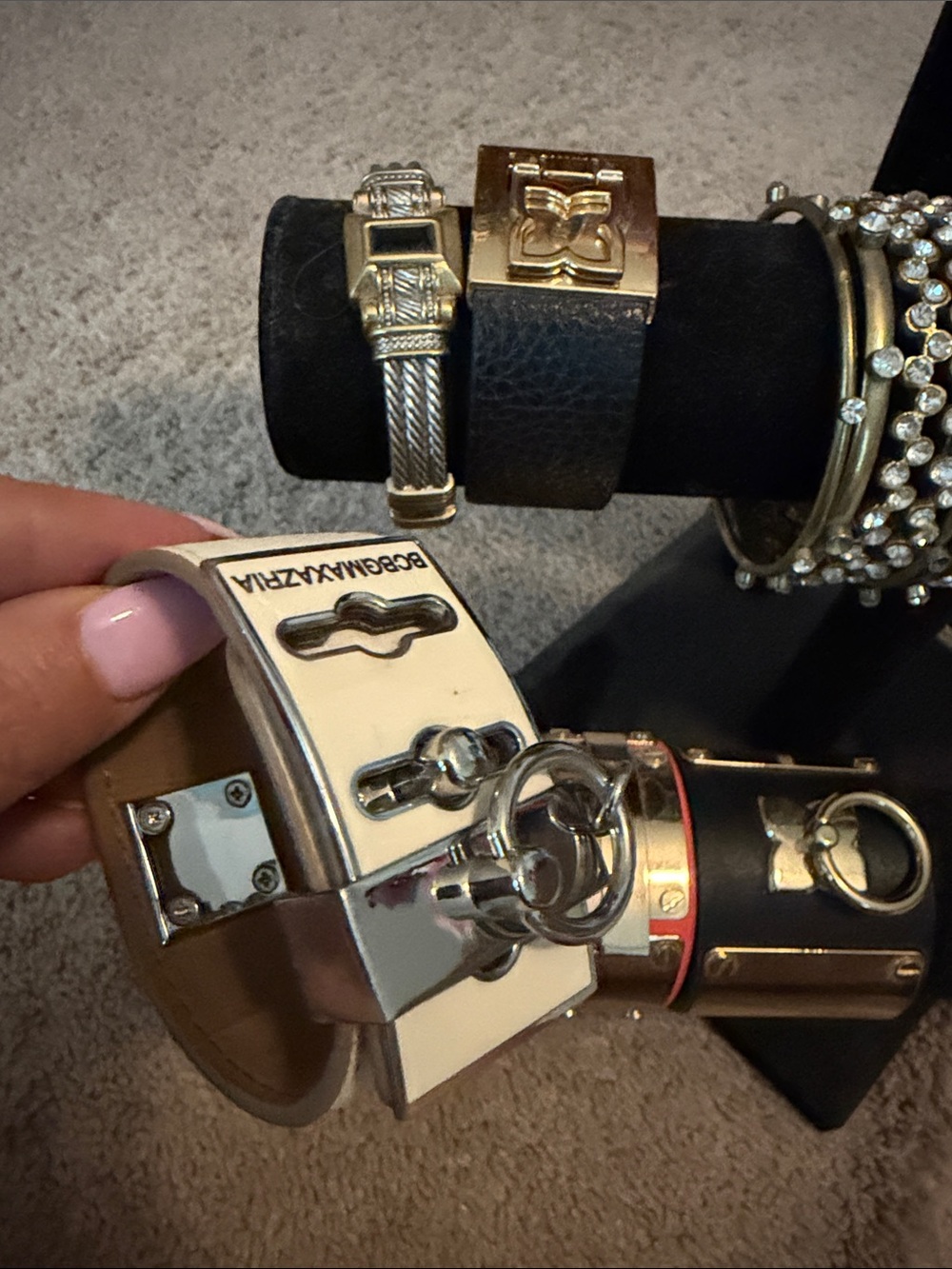 White & Silver Statement Cuff Bracelet with Hardware Accent